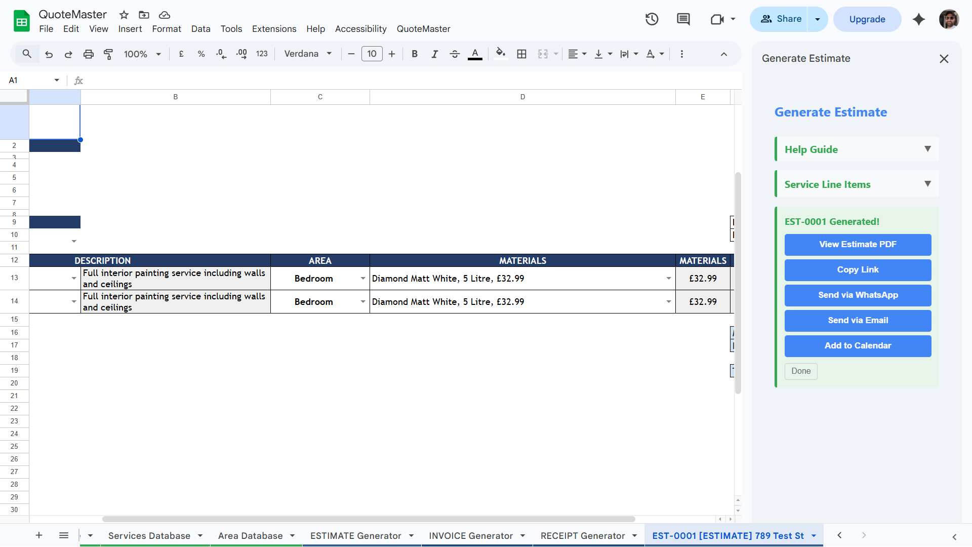 Send share and review options in sidebar