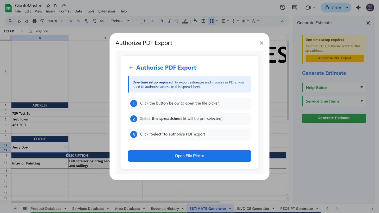 PDF authorisation prompt